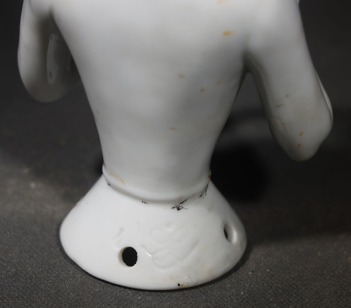 Vintage Porcelain Half-Doll with Arms Away, Woman with Upswept Hairdo and Topknot, Manufactured by Goebel, Circa 1939-1949