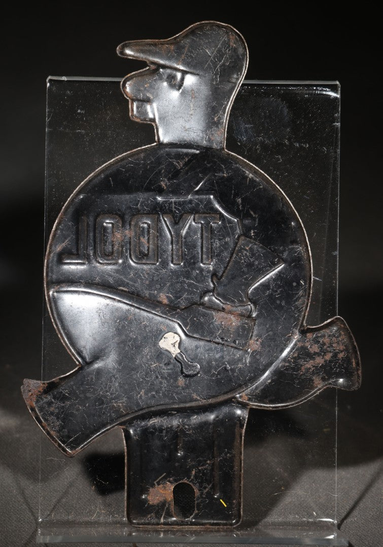Vintage Tydol Gasoline Die-Cut License Plate Topper with Tydol Man Service Attendant Graphic