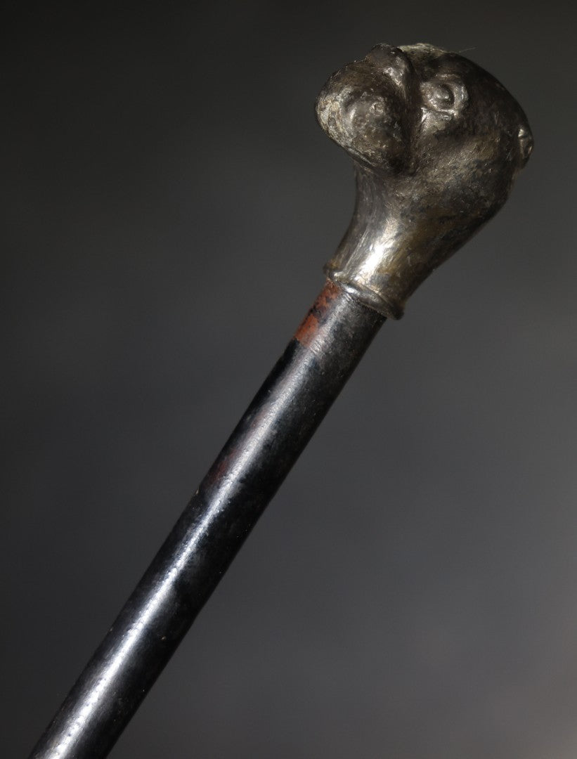 Antique Swagger Stick with Figural Dog Head Handle and Bamboo Shaft