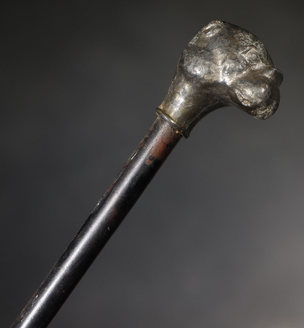 Antique Swagger Stick with Figural Dog Head Handle and Bamboo Shaft