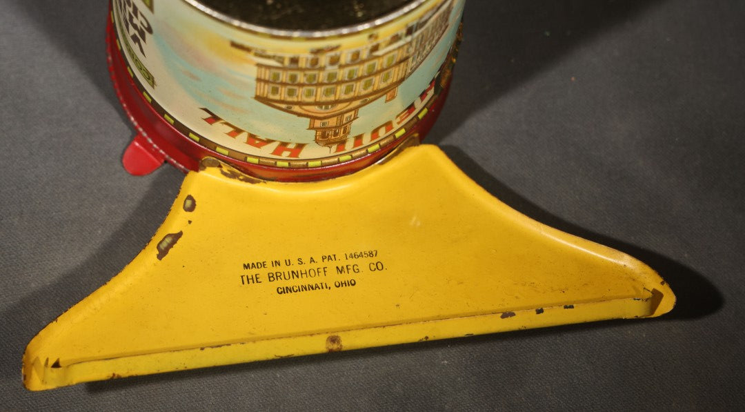 Antique S.S. Pierce Co. Faneuil Hall Coronitas Five Cent Cigar Tin with Glass Lid, Hinged Clasp, and Attached Display Stand, Faneuil Hall Building Graphics, Factory No. 1000, 3d District, New York