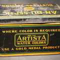 Lot 032 - Antique Binney & Smith Co. an-Du-Septic Dustless Crayon One Gross Tin with Crayola Crayons and Artista Water Colors Advertising, Gold Medal Crayons Trade Mark, New York, 6-1/8" L x 3-5/8" H