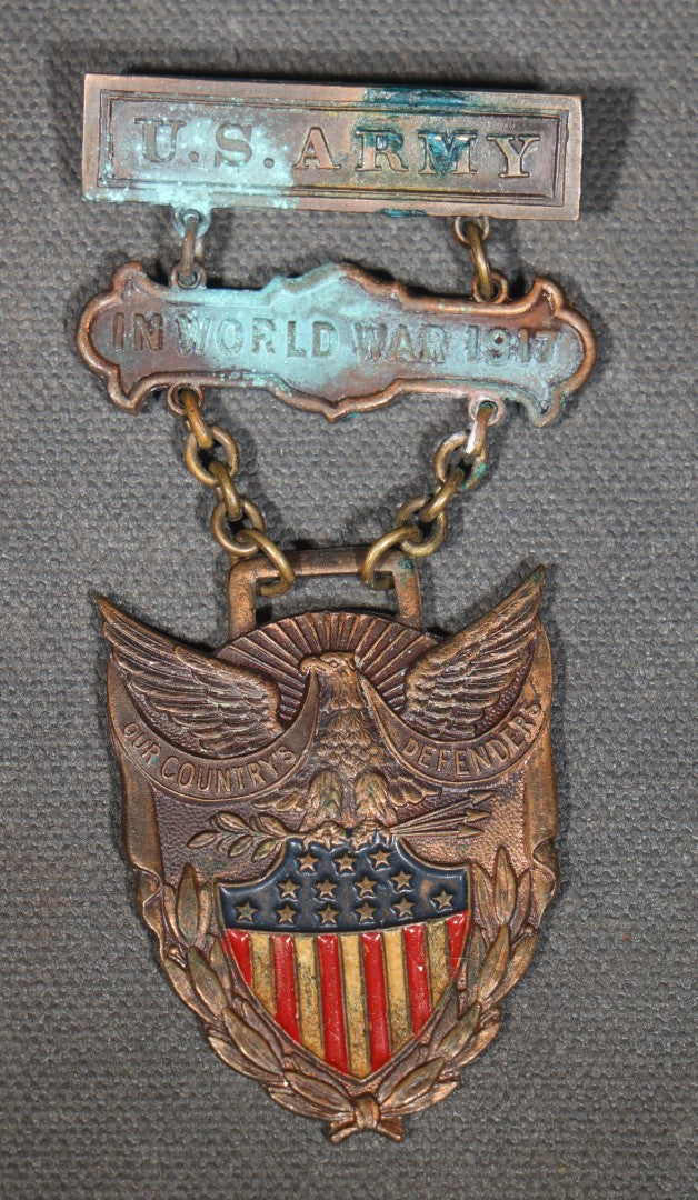 Antique U.S. Army World War I "Our Country's Defenders" Service Medal with Eagle and Enameled Shield, Manufactured by M.H. Stratton, Chattanooga, Tennessee