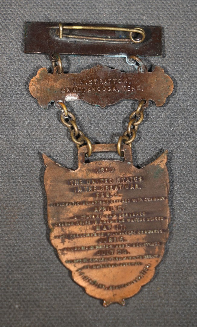 Antique U.S. Army World War I "Our Country's Defenders" Service Medal with Eagle and Enameled Shield, Manufactured by M.H. Stratton, Chattanooga, Tennessee