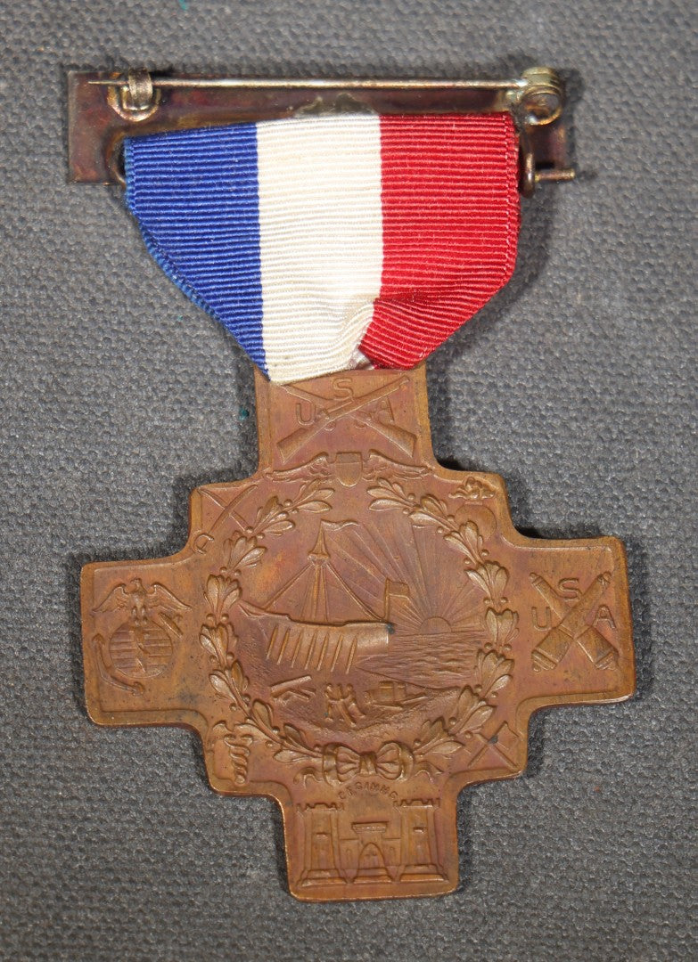 Antique New Hampshire Award for Service in World War I Bronze Cross Medal with Red, White, and Blue Ribbon, 1917-1919, Old Man of the Mountain Design