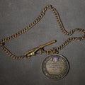 Lot 040 - Antique World War I Victory Medal on Watch Chain, Presented by the Citizens of Grafton, New Hampshire to Russell J. Dodge, Enameled American Shield and Laurel Wreath, 1919