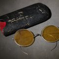 Lot 045 - Antique Round Wire-Frame Amber Tinted Glasses with Curved Earpieces and Hard Case