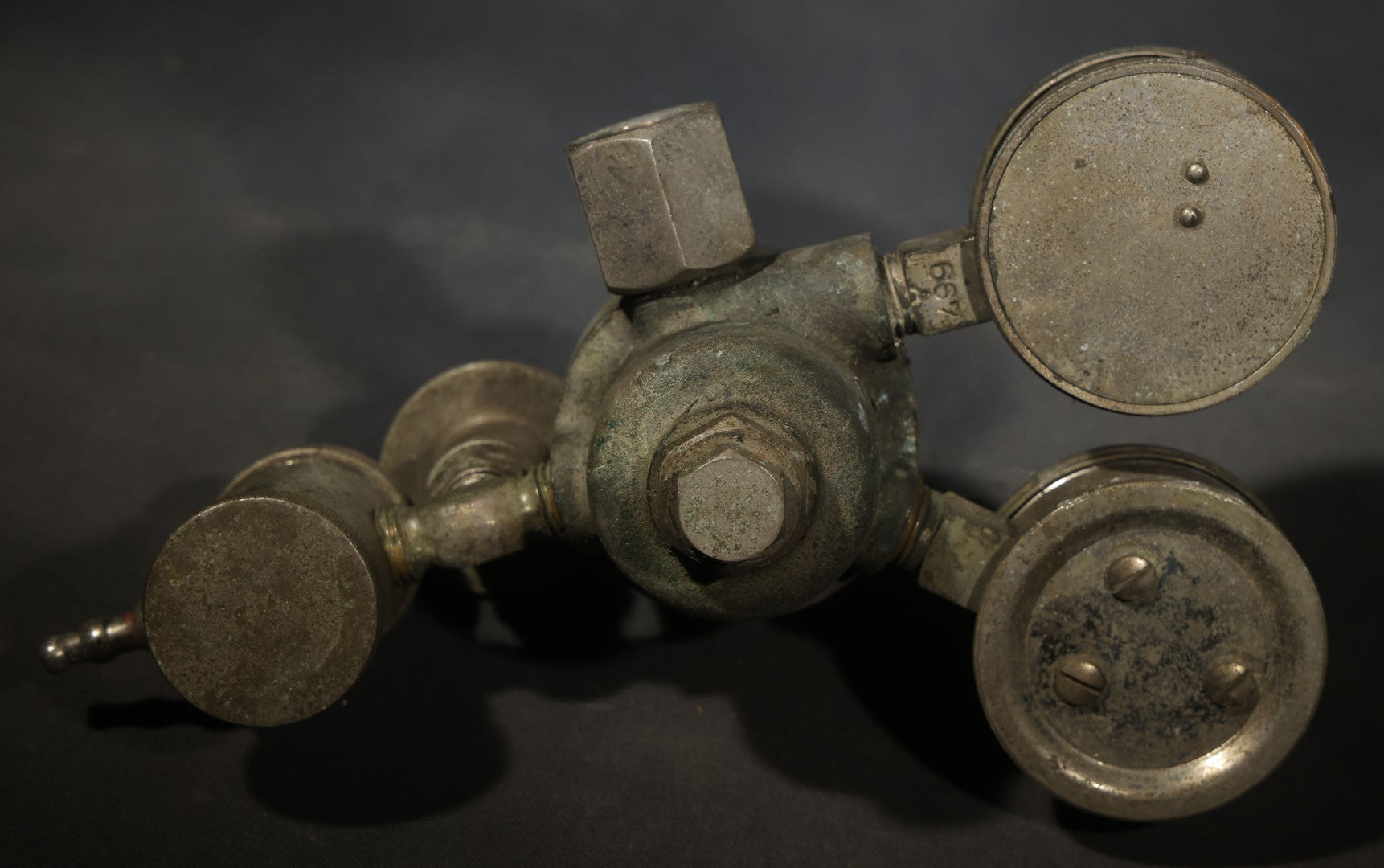 Antique Dual-Gauge Gas Pressure Regulator Salvaged from a Ritter X-Ray Machine, Ritter Dental Mfg. Co., Rochester, New York, Circa 1915