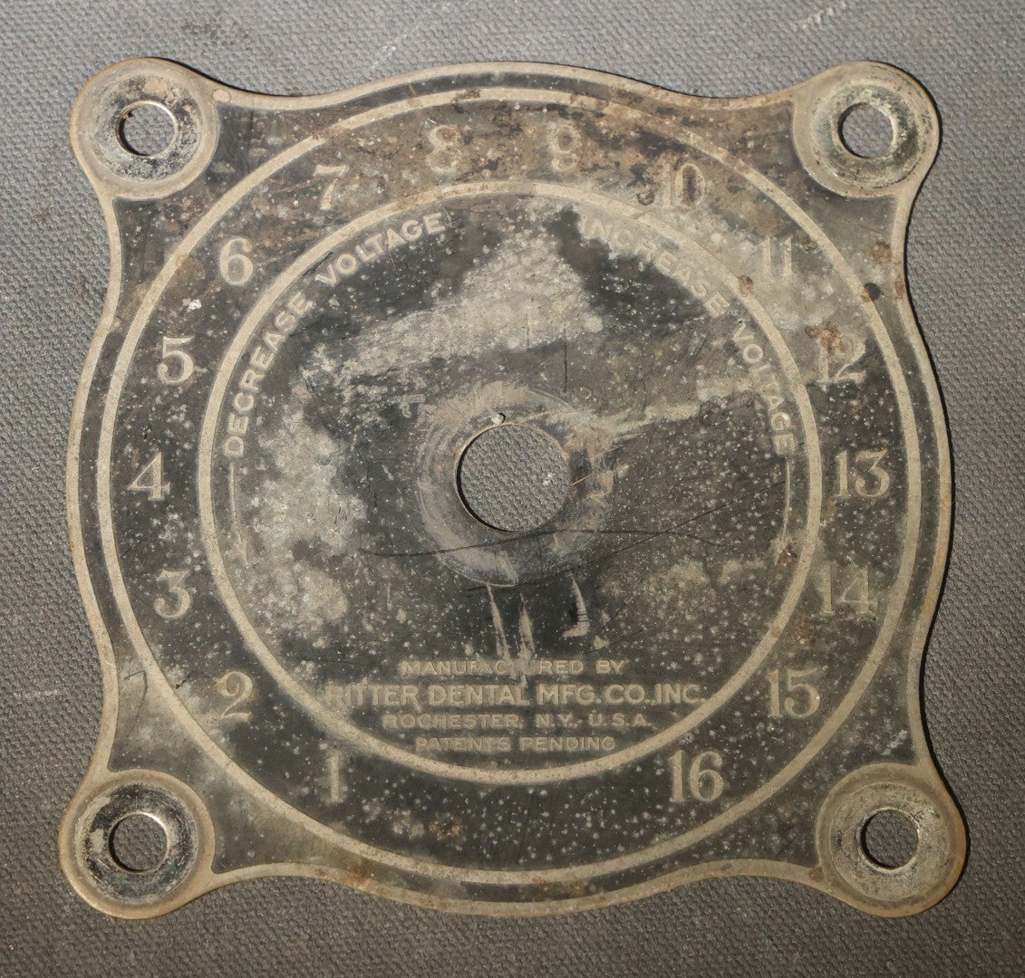 Antique Voltage Control Dial and Faceplate Salvaged from a Ritter Dental X-Ray Machine, Manufactured by Ritter Dental Mfg. Co. Inc., Rochester, New York, Circa 1915