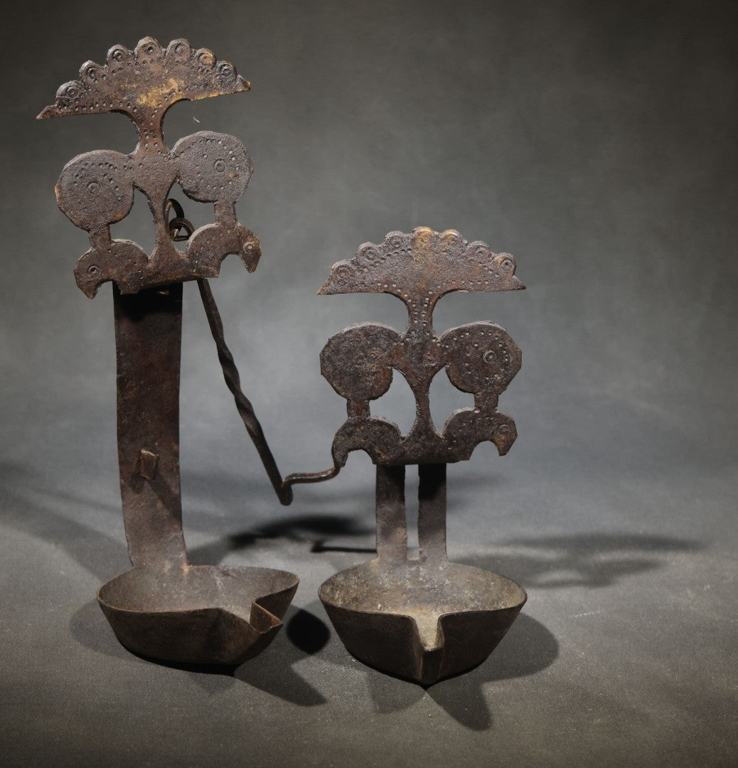 Pair Iron Betty Lamps