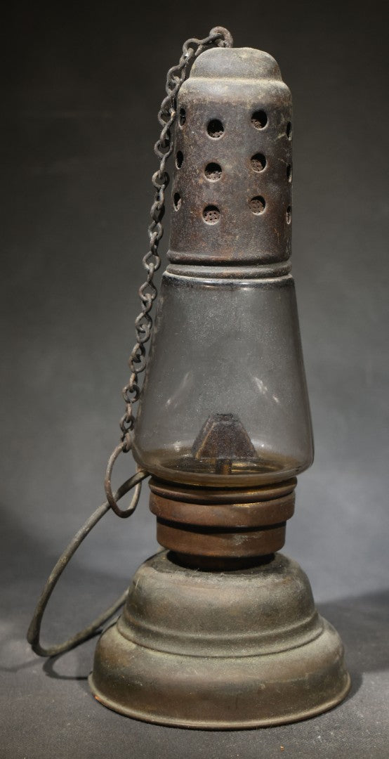 Pair of Antique Skater's Lanterns with Glass Globes and Perforated Tops