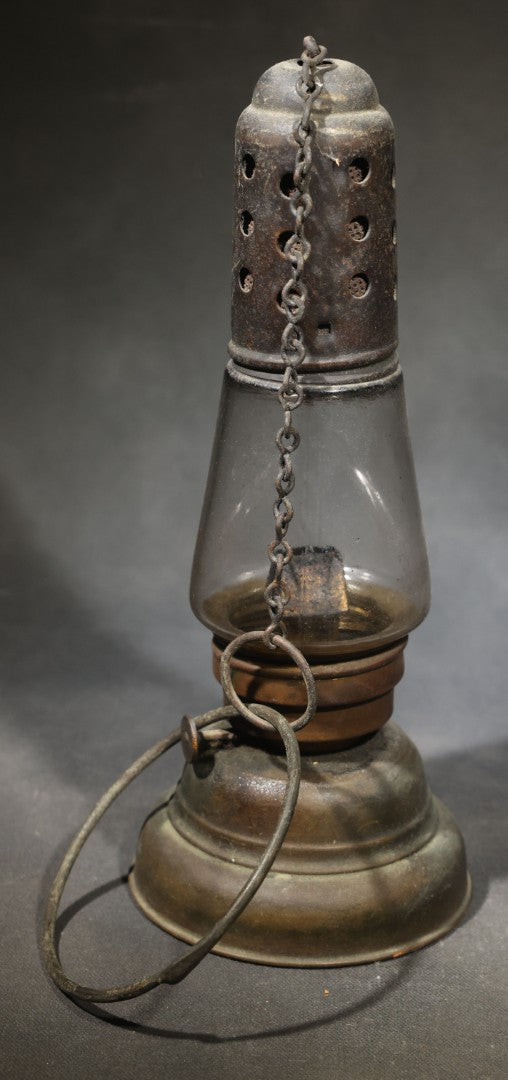 Pair of Antique Skater's Lanterns with Glass Globes and Perforated Tops