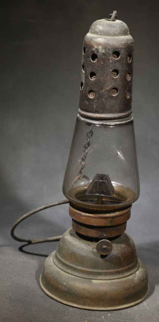 Pair of Antique Skater's Lanterns with Glass Globes and Perforated Tops