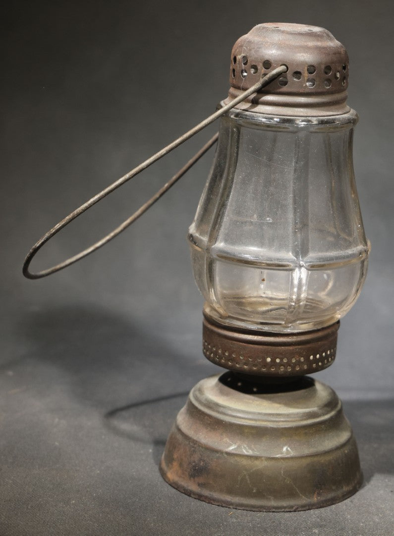 Pair of Antique Skater's Lanterns with Glass Globes and Perforated Tops