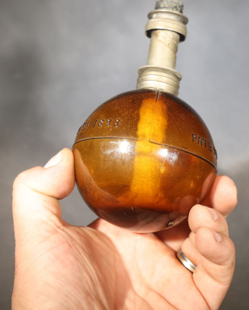Antique "Purdy's Spheric Lamp" Amber Glass Jeweler's Alcohol Lamp, Patented 1880 and 1893, by J.H. Purdy, Note Missing Tin Base