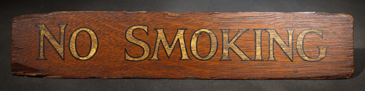Vintage Hand-Painted Oak "No Smoking" Desk Sign with Gold Lettering