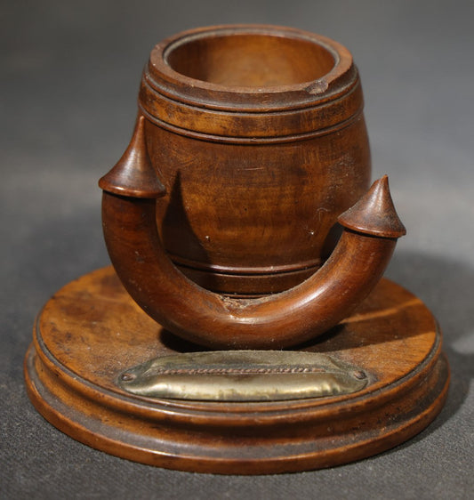 Antique Turned Wood Match Strike with Brass Striker Plate on Round Base