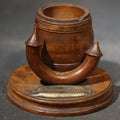 Lot 065 - Antique Turned Wood Match Strike with Brass Striker Plate on Round Base, 2-1/4" H