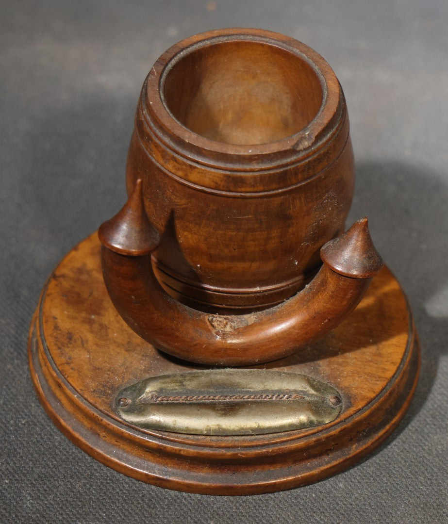 Antique Turned Wood Match Strike with Brass Striker Plate on Round Base
