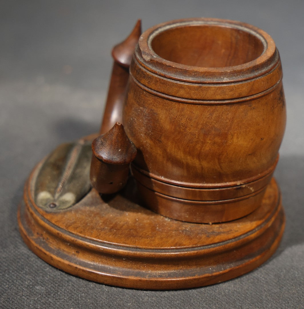 Antique Turned Wood Match Strike with Brass Striker Plate on Round Base