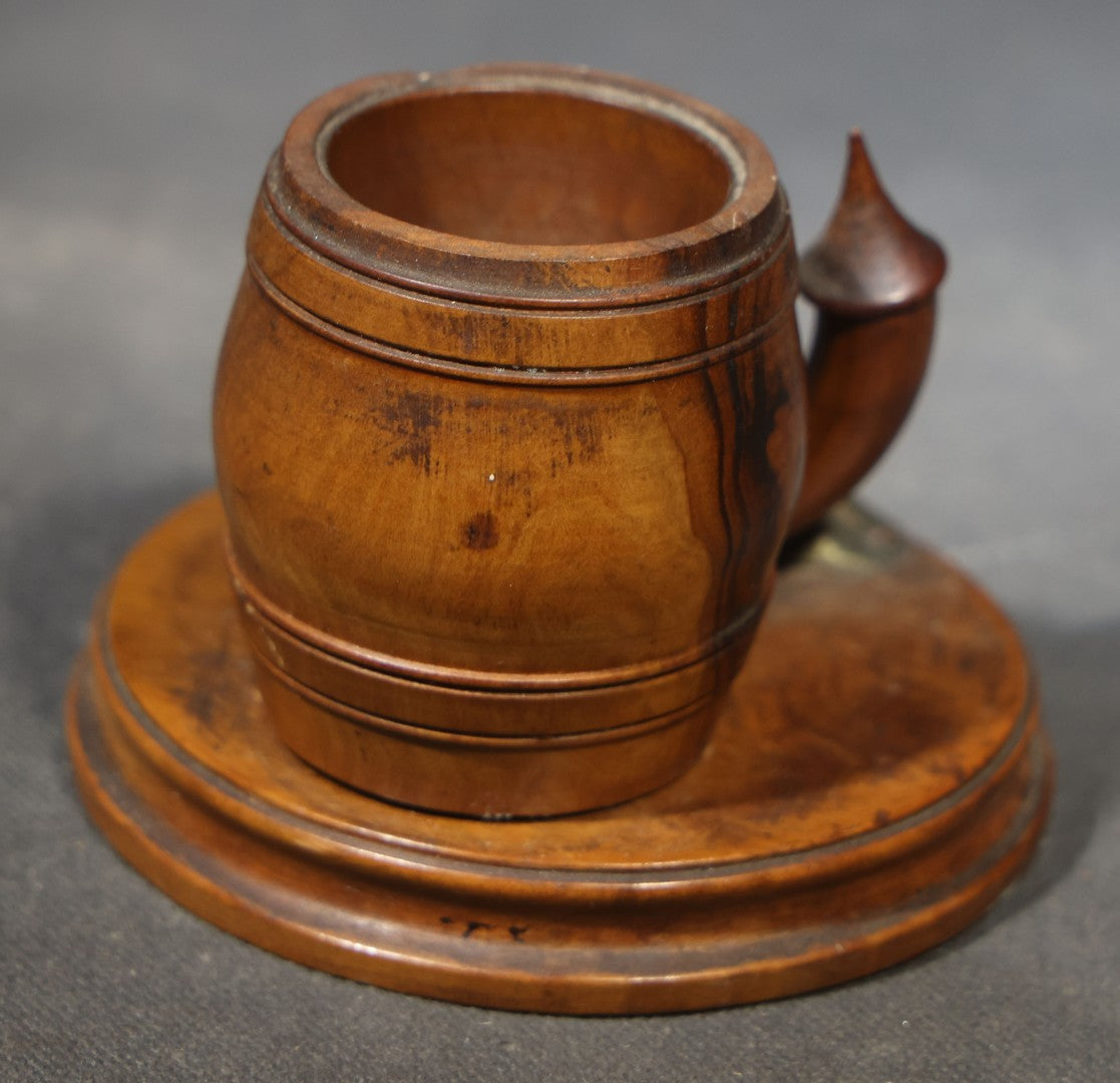 Antique Turned Wood Match Strike with Brass Striker Plate on Round Base