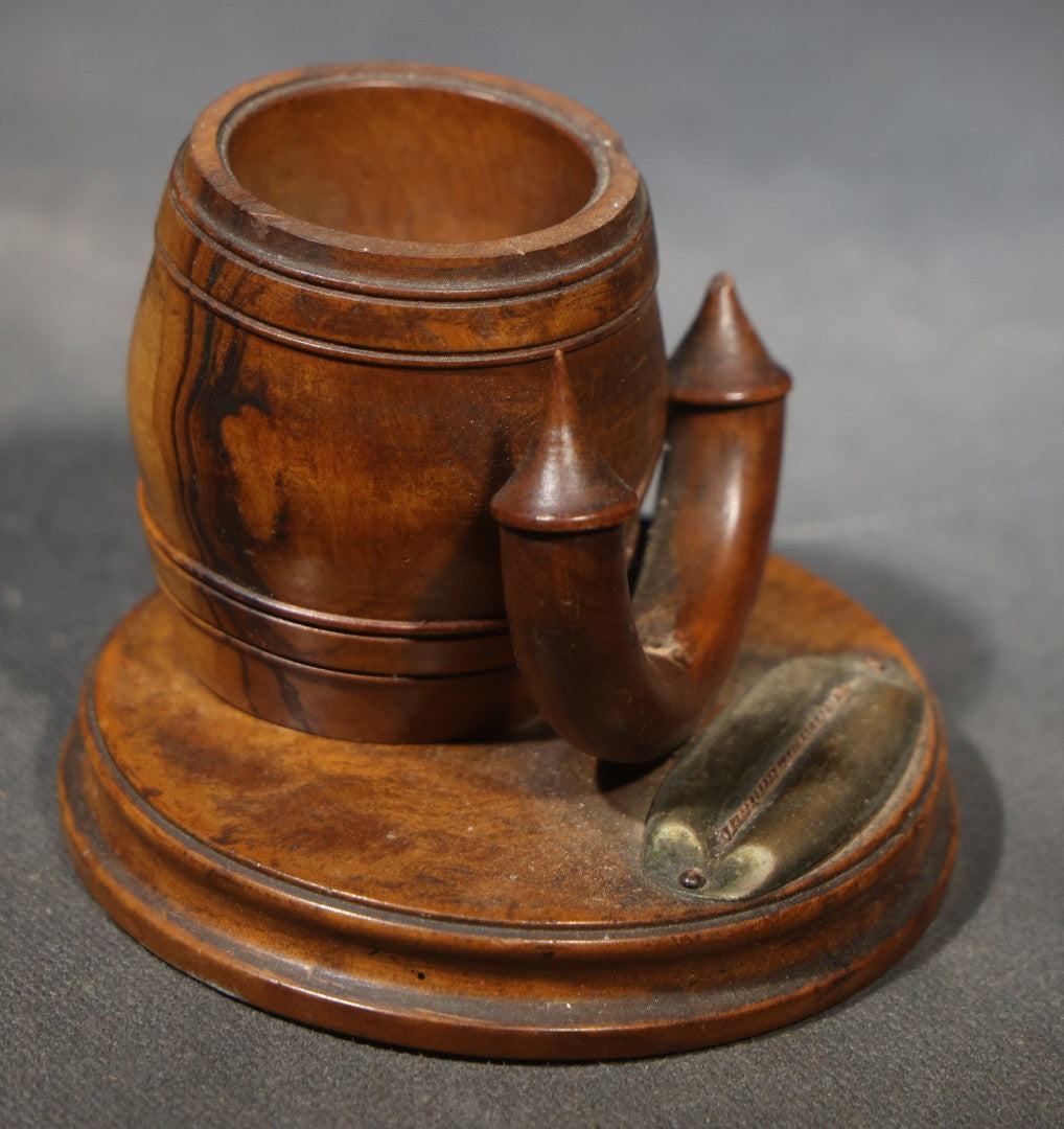 Antique Turned Wood Match Strike with Brass Striker Plate on Round Base