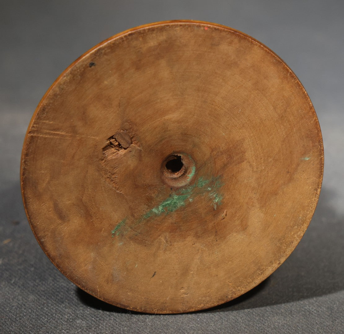 Antique Turned Wood Match Strike with Brass Striker Plate on Round Base