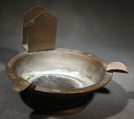 Antique Benedict Adam-Verd Copper Ashtray with Matchbook Holder, Pattern 2227, Manufactured by Benedict Manufacturing Company
