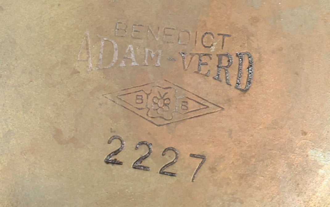 Antique Benedict Adam-Verd Copper Ashtray with Matchbook Holder, Pattern 2227, Manufactured by Benedict Manufacturing Company