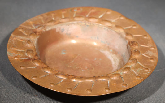Vintage Hand-Hammered Copper Tray with Repousse Decorated Rim