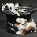 Lot 074 - Vintage Ceramic Souvenir Top Hat Ashtray with Cat and Dog, Inscribed "Coaticook, Que.," Quebec, Canada, 3-1/2" H