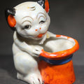 Lot 075 - Vintage Lusterware Winking Dog with Top Hat Ceramic Figurine Ashtray, Made in Japan, Note Broken, Damaged, and Repaired, 3-1/2" H