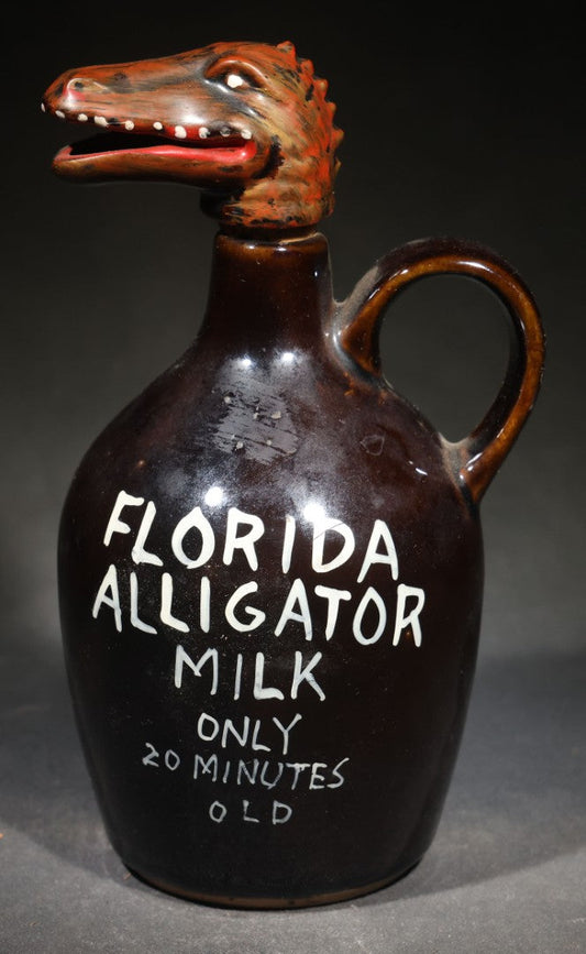 Vintage "Florida Alligator Milk Only 20 Minutes Old" Novelty Ceramic Jug with Alligator Head Stopper, Florida Souvenir, Made in Japan