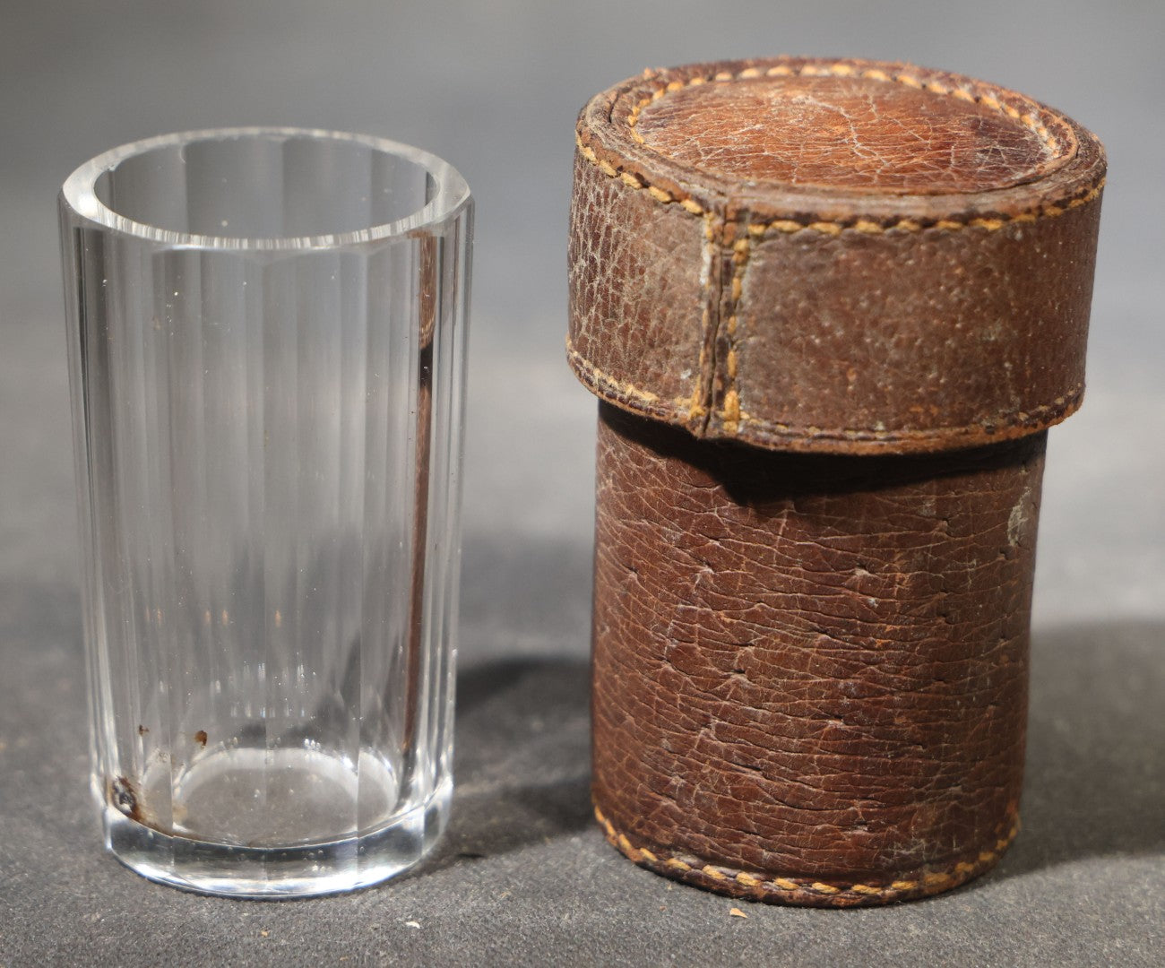 Antique Travel Shot Glass in Fitted Leather Case