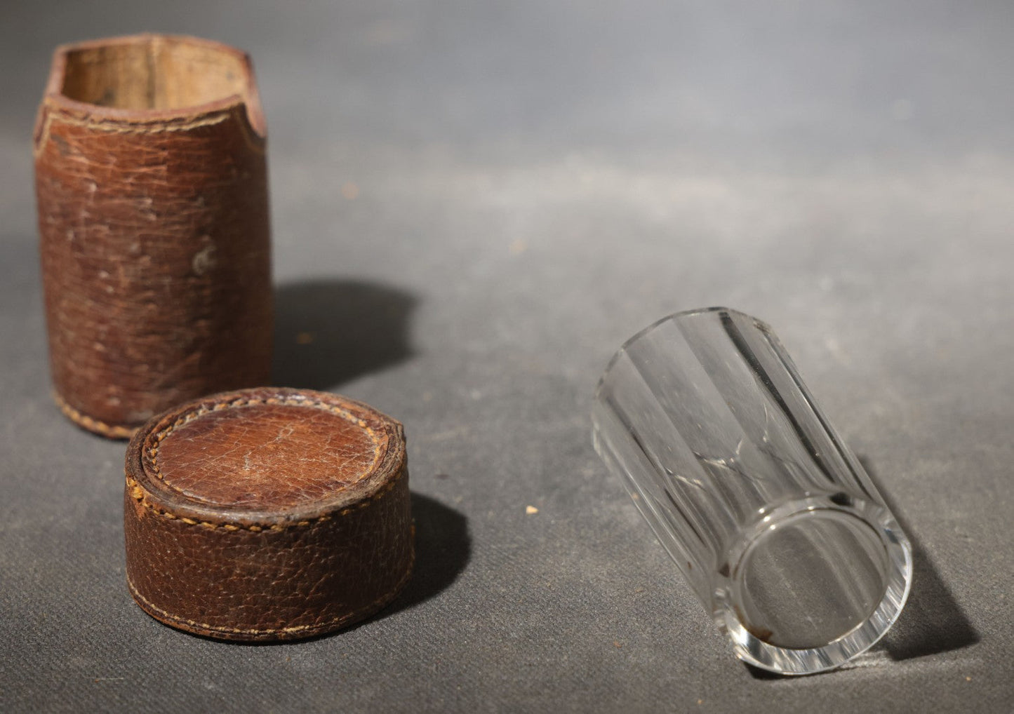 Antique Travel Shot Glass in Fitted Leather Case