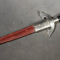 Lot 086 - Vintage Dagger-Style Letter Opener with Scabbard, Dark Handle and Red Leather Sheath with Metal Fittings, 10-5/8" L