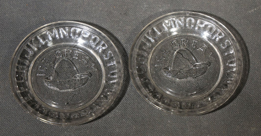 Pair of Vintage Pressed Glass ABC Alphabet Plates with Central Ice Cream Dish Motif