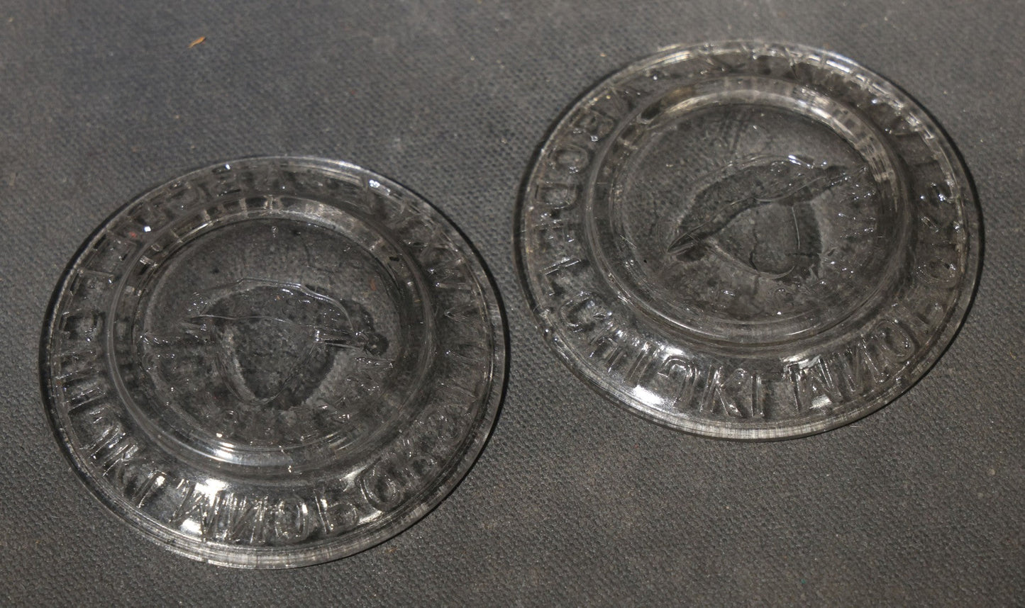 Pair of Vintage Pressed Glass ABC Alphabet Plates with Central Ice Cream Dish Motif