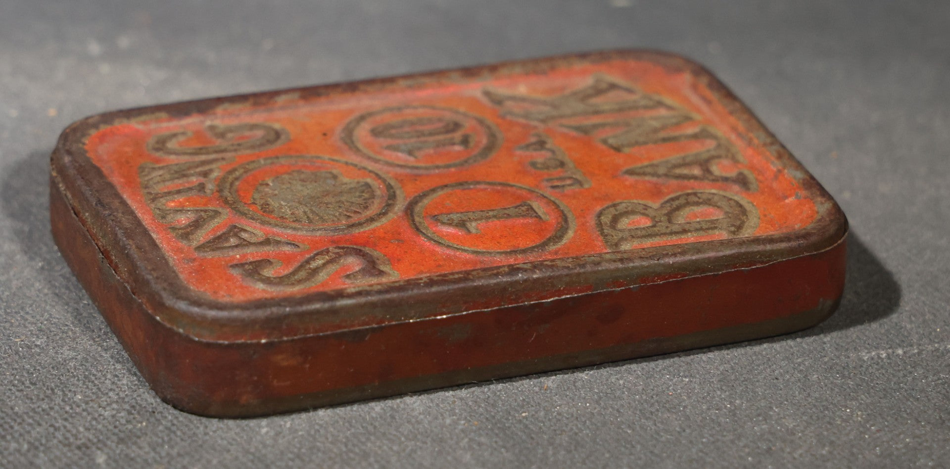 Antique Pressed Tin "Saving Bank" Still Bank with Indian Head Penny, "1," and "10" Coin Graphics, Marked U.S.A.