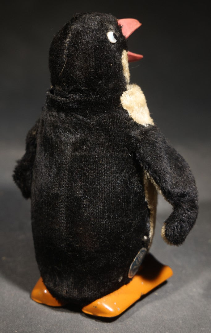 Vintage Wind-Up Plush Penguin Toy with Tin Feet and Beak, Manufactured by Modern Toys, Made in Japan, Not Tested / Not Working