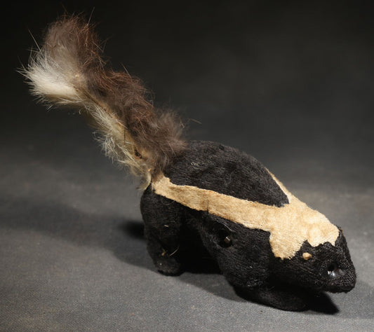Vintage Wind-Up Plush Skunk Toy with Fur Tail, Made in Occupied Japan, Circa 1945-1952, Not Tested / Not Working