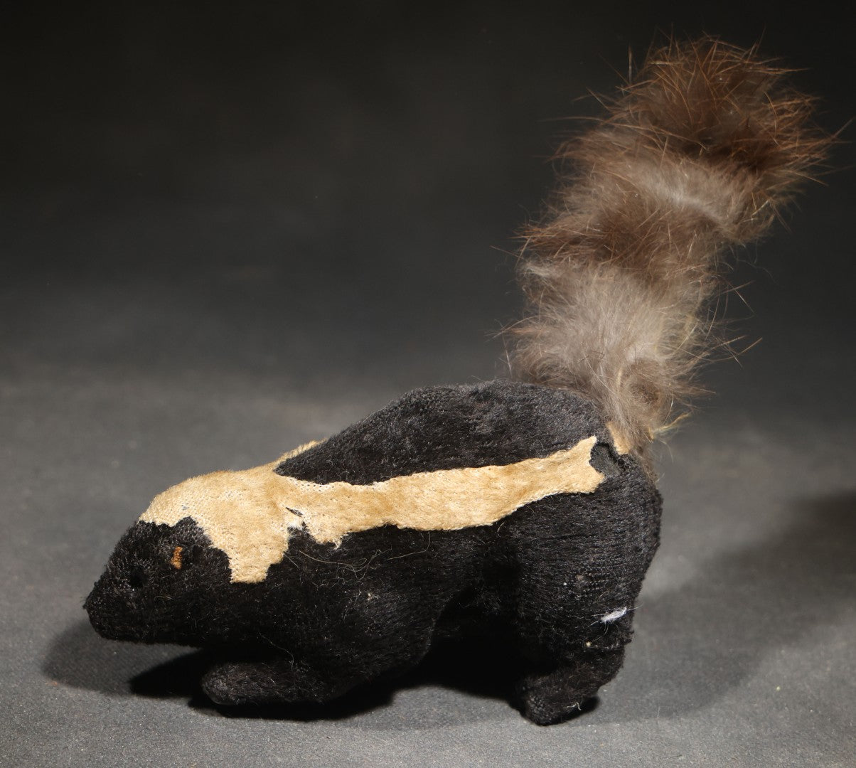 Vintage Wind-Up Plush Skunk Toy with Fur Tail, Made in Occupied Japan, Circa 1945-1952, Not Tested / Not Working