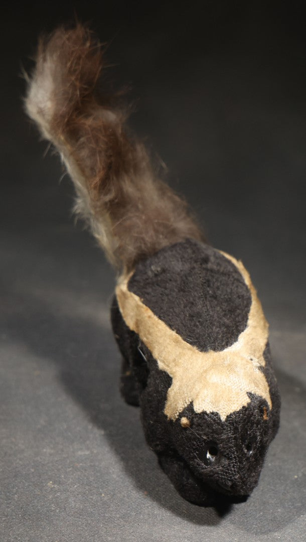 Vintage Wind-Up Plush Skunk Toy with Fur Tail, Made in Occupied Japan, Circa 1945-1952, Not Tested / Not Working
