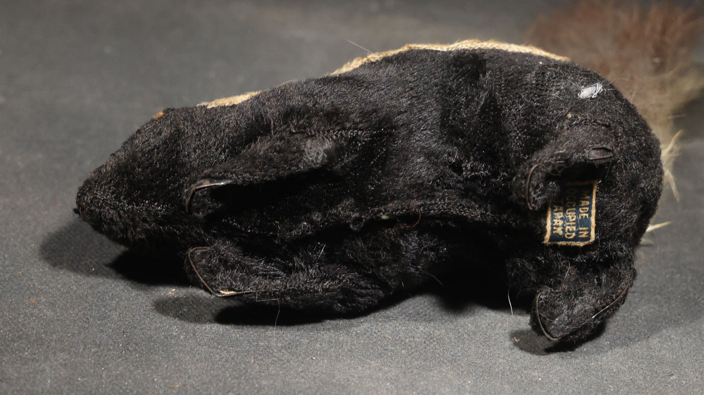 Vintage Wind-Up Plush Skunk Toy with Fur Tail, Made in Occupied Japan, Circa 1945-1952, Not Tested / Not Working