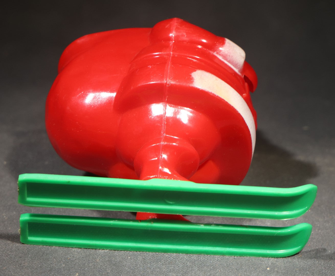 Vintage Plastic Christmas Santa Claus on Skis Candy Container, Circa 1950s, Manufactured by Rosbro Plastics, Pawtucket, Rhode Island