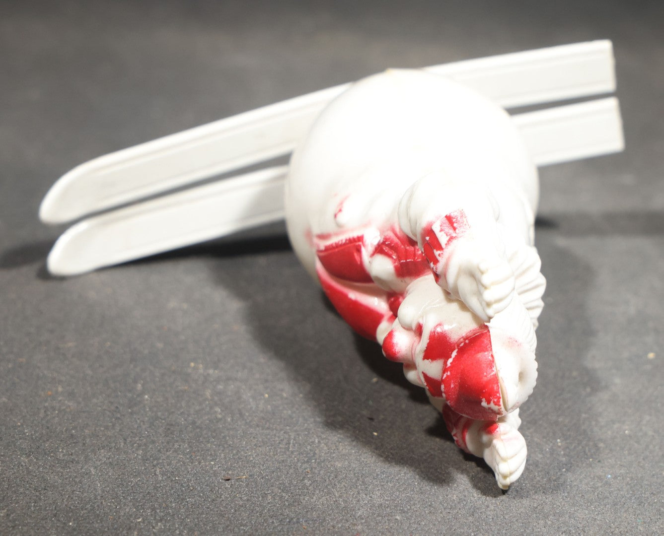Vintage Hard Plastic Snowman on Skis Christmas Candy Container, White with Red Painted Details, Circa 1950s