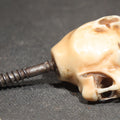 Lot 107 - Antique Carved Bone Panther Head Cane or Swagger Stick Topper with Glass Eyes and Threaded Metal Shaft, 2" H