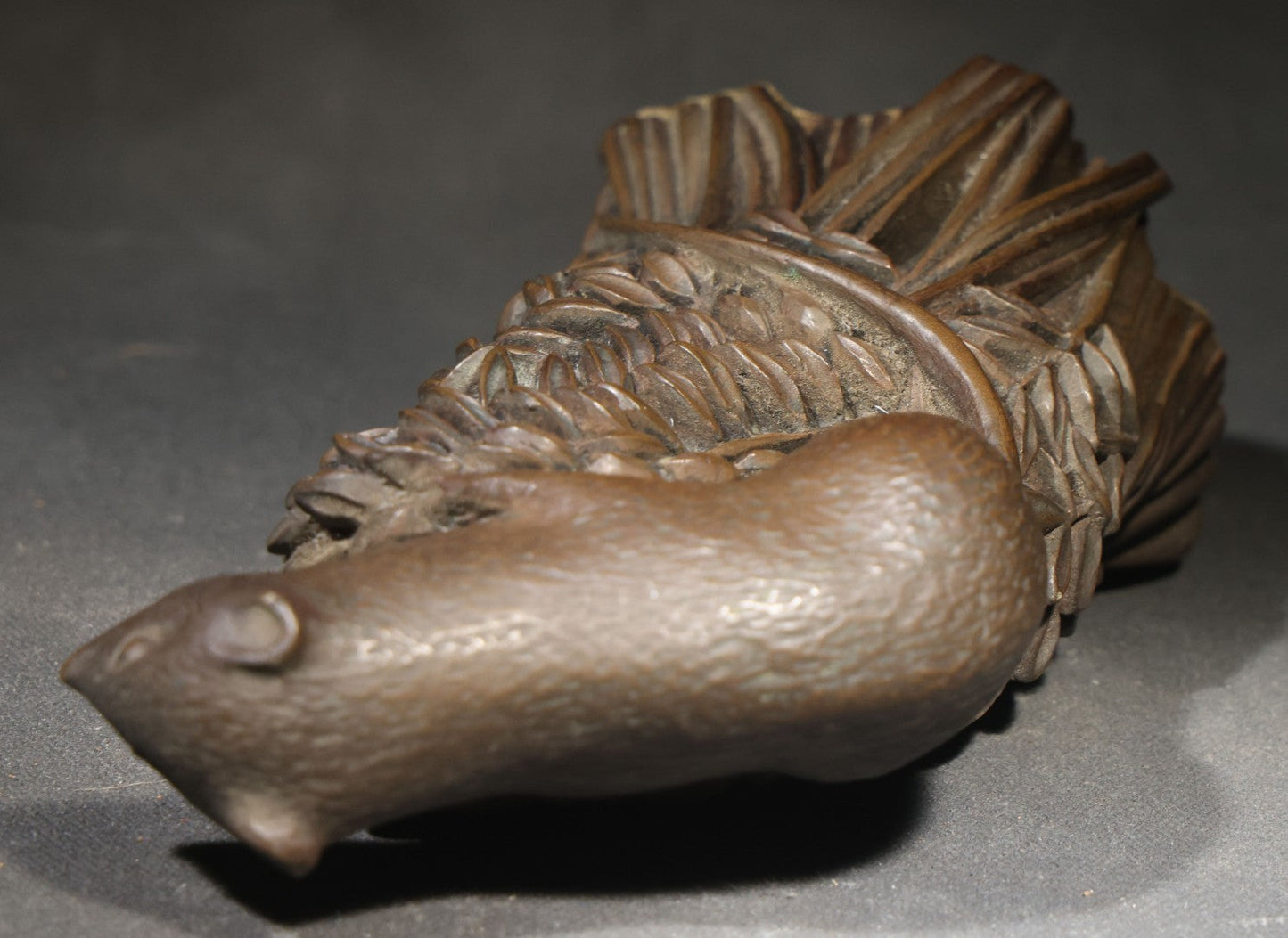 Vintage Cast Resin Field Mouse Figure on a Sheaf of Grain with Leaves, by Richard Fisher
