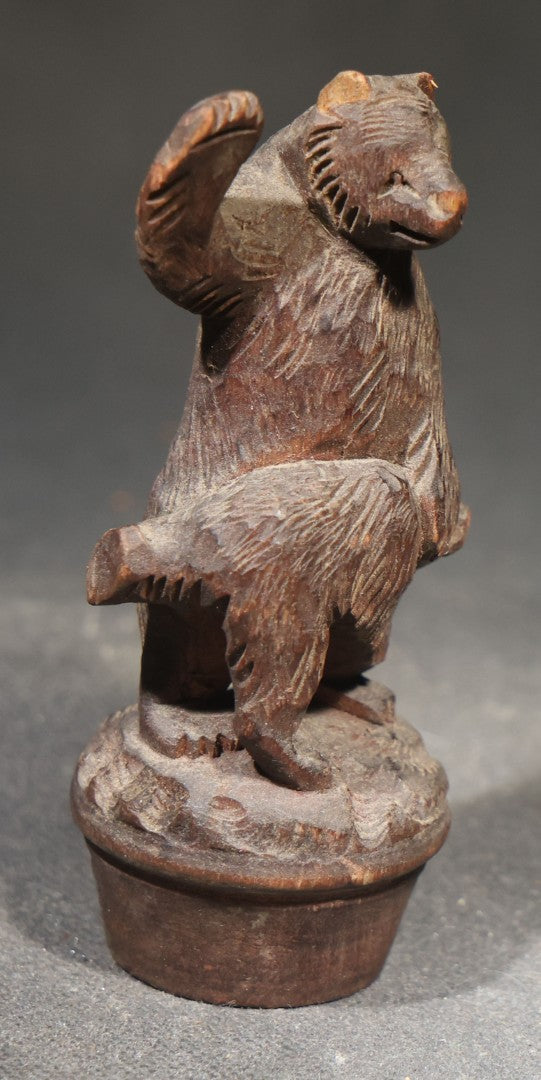 Vintage Carved Wood Bear Figurine, Mother Bear Spanking Cub, Bottle Stopper or Topper