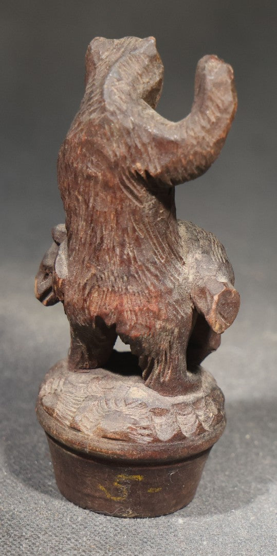Vintage Carved Wood Bear Figurine, Mother Bear Spanking Cub, Bottle Stopper or Topper